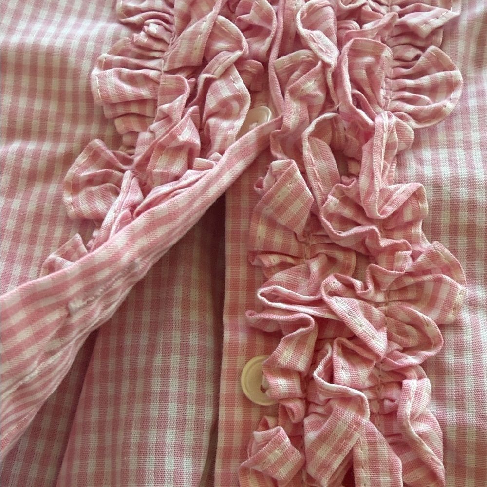 Anne Fontaine Pink Checkered Ruffle Blouse - Picture 5 of 5